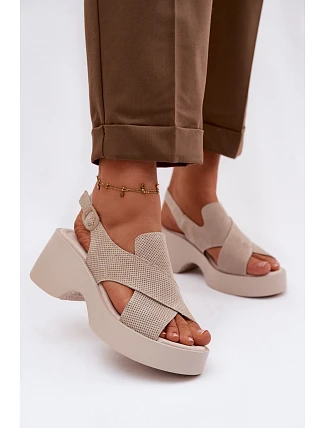 Kožené dámské sandály na platformě S.Barski LR61-7005 Béžové Kožené dámské sandály na platformě S.Barski LR61-7005 Béžové