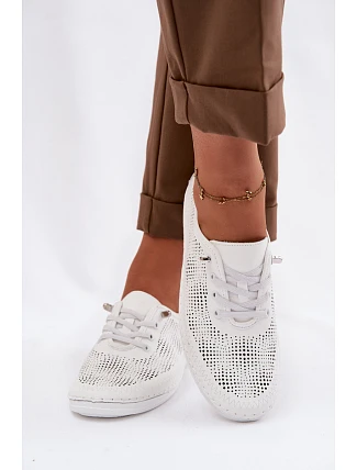 Kožené síťované dámské polobotky LR61-7083 Bílé