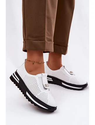 Dámské nazouvací polobotky z pravé kůže S.Barski LR61-7092 Bílá Dámské nazouvací polobotky z pravé kůže S.Barski LR61-7092 Bílá