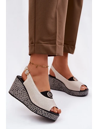 Kožené sandály na platformě S.Barski LR61-7010 Béžové