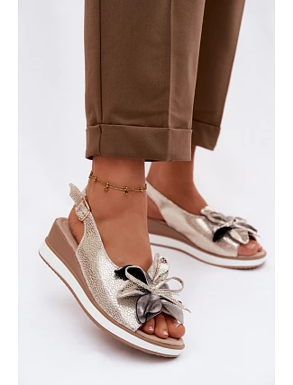 Kožené sandály na platformě s ozdobou S.Barski GR61-5988 Zlaté
