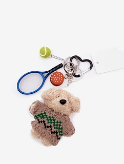 Přívěsek Klíčenka Na Kabelku Medvídek V Svetru Raketa S Míčem Hamburger Modrý