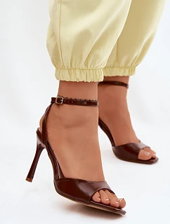 Dámské sandály na podpatku z umělé kůže hnědé Olissey