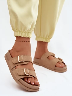 Dámské pantofle s zlatými sponami tmavě béžové Pelorin