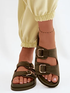 Dámské pantofle se zlatými sponami tmavě zelené Pelorin