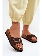 Kožené dámské pantofle s přezkou Čokoládové Emiline