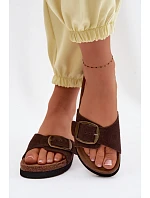 Kožené dámské pantofle s přezkou Čokoládové Emiline