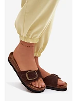 Kožené dámské pantofle s přezkou Čokoládové Emiline