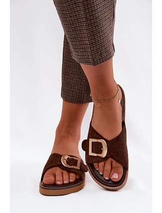 Dámské pantofle s zlatým sponou tmavě béžové Elviane