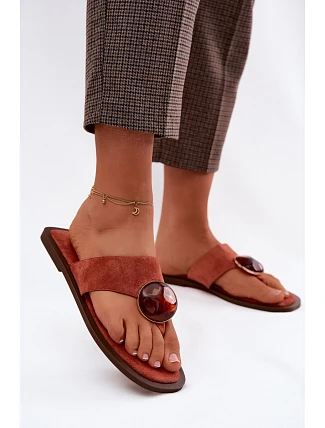 Dámské ploché žabky s ozdobou Eko semiš oranžové Selvessa