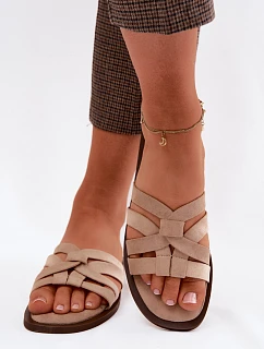 Dámské ploché nazouváky s pásky a imitací semiše béžové Calvia