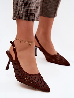 Dámské otevřené sandály na podpatku z imitace semiše Čokoládové Velvia