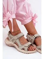 Kožené dámské sandály ve sportovním stylu Béžové Morenia