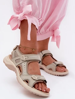 Kožené dámské sandály ve sportovním stylu Béžové Morenia