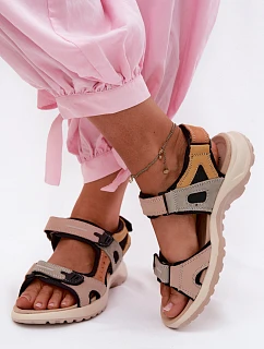 Kožené dámské sandály ve sportovním stylu oranžovo-černé Morenia