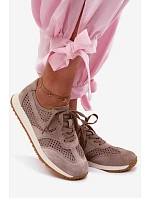 Dámské síťované tenisky z semiše tmavě béžové Gelina