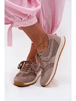 Dámské síťované tenisky z semiše tmavě béžové Gelina