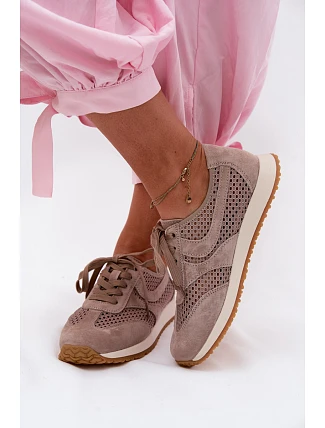 Dámské síťované tenisky z semiše tmavě béžové Gelina