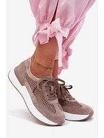 Kožené Semišové Tenisky Na Platformě Tmavě Béžové Norisa