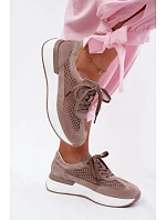 Kožené Semišové Tenisky Na Platformě Tmavě Béžové Norisa