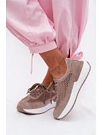 Kožené Semišové Tenisky Na Platformě Tmavě Béžové Norisa