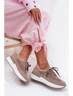 Kožené Semišové Tenisky Na Platformě Tmavě Béžové Norisa