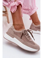 Kožené Semišové Tenisky Na Platformě Tmavě Béžové Norisa