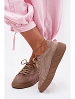 Kožené semišové dámské tenisky na platformě Tmavě béžové Danida