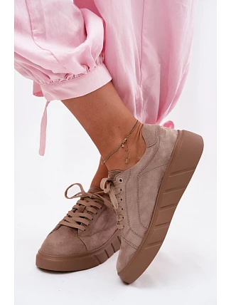 Kožené semišové dámské tenisky na platformě Tmavě béžové Danida