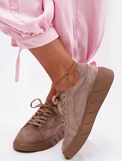 Kožené semišové dámské tenisky na platformě Tmavě béžové Danida