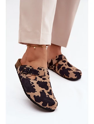Kožené semišové pantofle Mule s přezkou v kravích skvrnách Zazoo 1905
