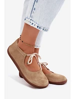Kožené Semišové Baleríny Barefoot na Šněrování Zazoo 021 Béžové