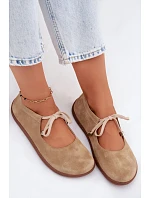 Kožené Semišové Baleríny Barefoot na Šněrování Zazoo 021 Béžové