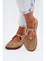 Kožené Semišové Baleríny Barefoot na Šněrování Zazoo 021 Béžové