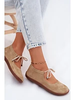 Kožené Semišové Baleríny Barefoot na Šněrování Zazoo 021 Béžové