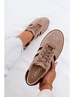 Kožené Semišové Dámské Tenisky Zazoo N1176S2 Tmavě Béžové