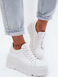 Kožené tenisky na masivní platformě Zazoo N1000S3 Bílé
