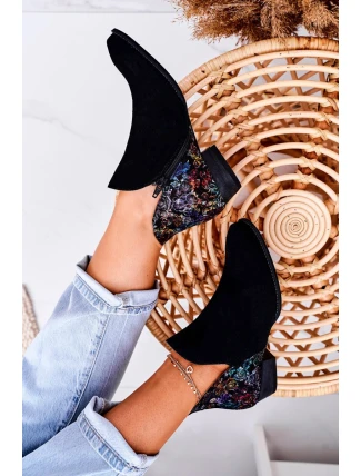 Dámské Kožené Boty Maciejka černé S Květinami 04091-57