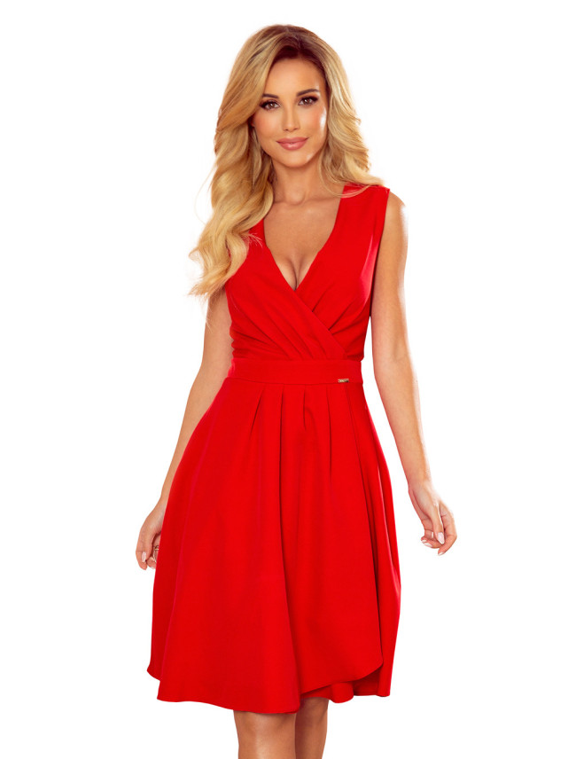 Elegantní šaty s výstřihem a řasením Numoco ELENA - červené