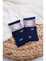 Dámské Ponožky Teplé  tmavě modré se sněhovou vločkou