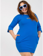 Tmavě modré vypasované bavlněné šaty plus size velikosti