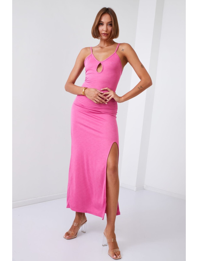 Jednoduché maxi šaty s ramínky a růžovým poklopcem