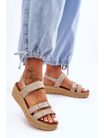 Dámské kožené sandály se suchým zipem Béžové Fresh Look