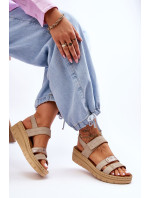 Dámské kožené sandály se suchým zipem Béžové Fresh Look