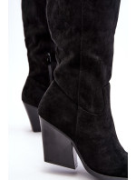 Módní semišové kovbojské boty Delia Black