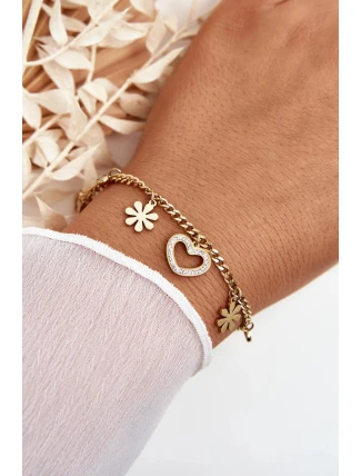 Módní náramek s květinami a zlatým srdcem