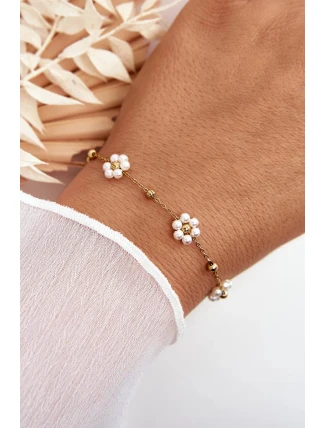Módní náramek s květy z bílého zlata
