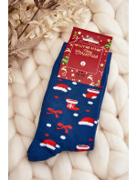 Pánské bavlněné vánoční ponožky s tmavě modrými vzory