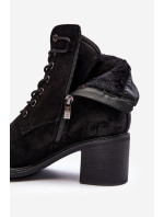 Dámské šněrovací kotníkové boty na nízkém podpatku černá Serellia