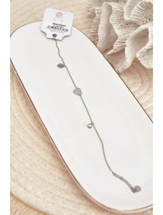 Stříbrný náramek na kotník se srdíčky